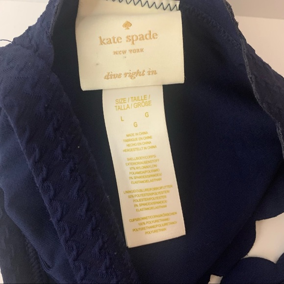 KATE SPADE Scallop Textured Triangle Swim Top In French Navy Size Large - Picture 6 of 7